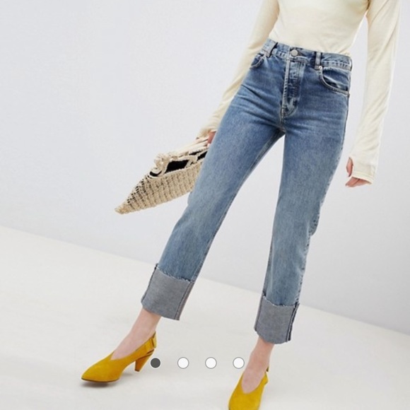 straight leg turn up jeans